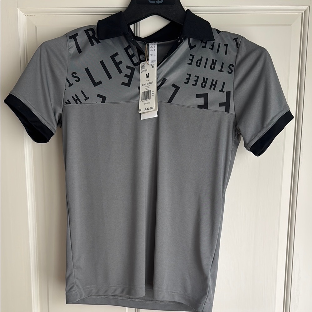 NWT SPF 50 Adidas Boys Gray and Black Collared Golf Shirt